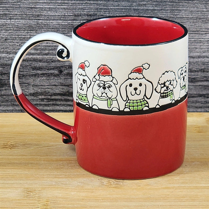 Load image into Gallery viewer, Christmas Dogs in Santa Hats Ceramic Mug Blue Sky Ceramic Embossed Tea Cup 16oz
