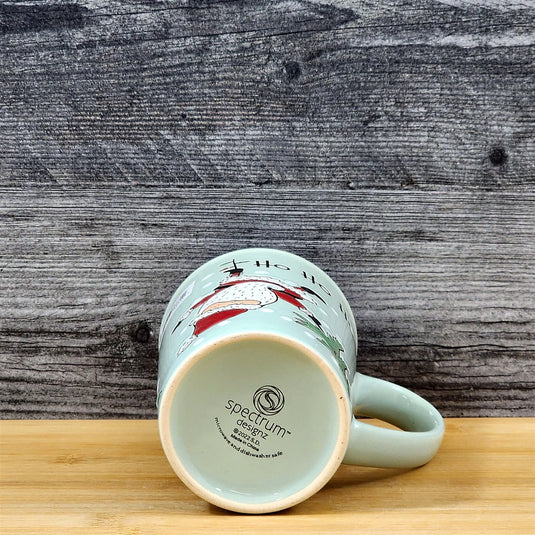 Santa Coffee Mug Christmas Holiday Green Embossed Tea Cup Ceramic Blue Sky 17oz