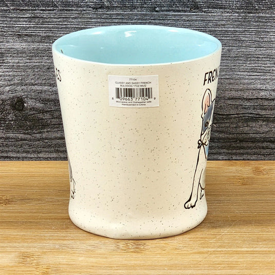 French Bulldog Coffee Cup Kisses Dog Mug Blue Sky Ceramic Embossed 17 oz