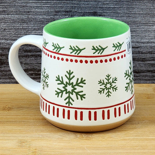 Christmas Winter Snow Flakes Coffee Mug Ceramic Holiday Cup Green Blue Sky 18oz