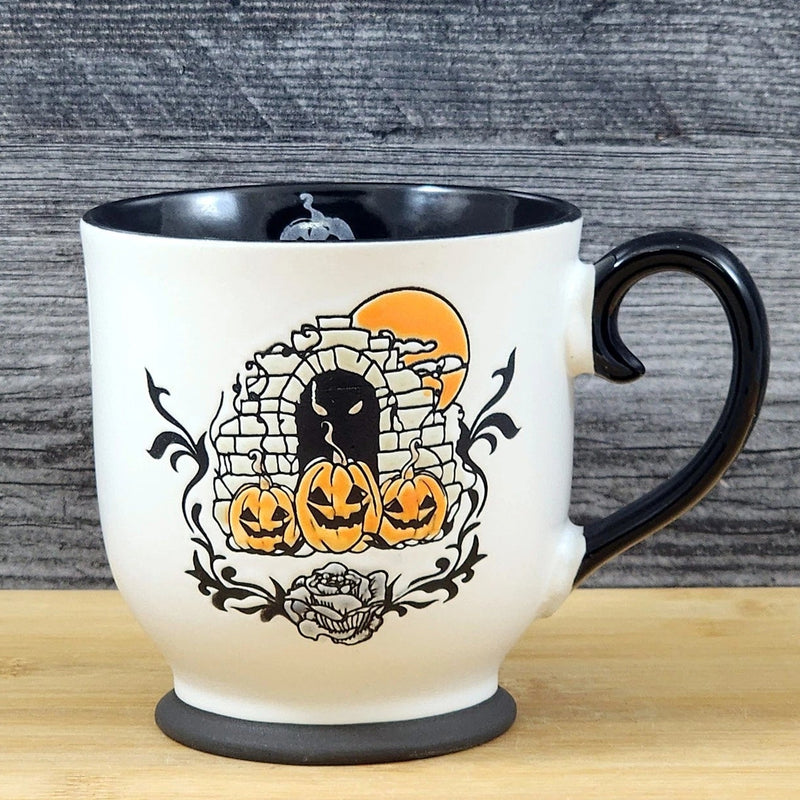 Load image into Gallery viewer, Jack-o-Lantern Halloween Pumpkin Mug Ceramic Black Coffee Tea Cup Blue Sky 17oz

