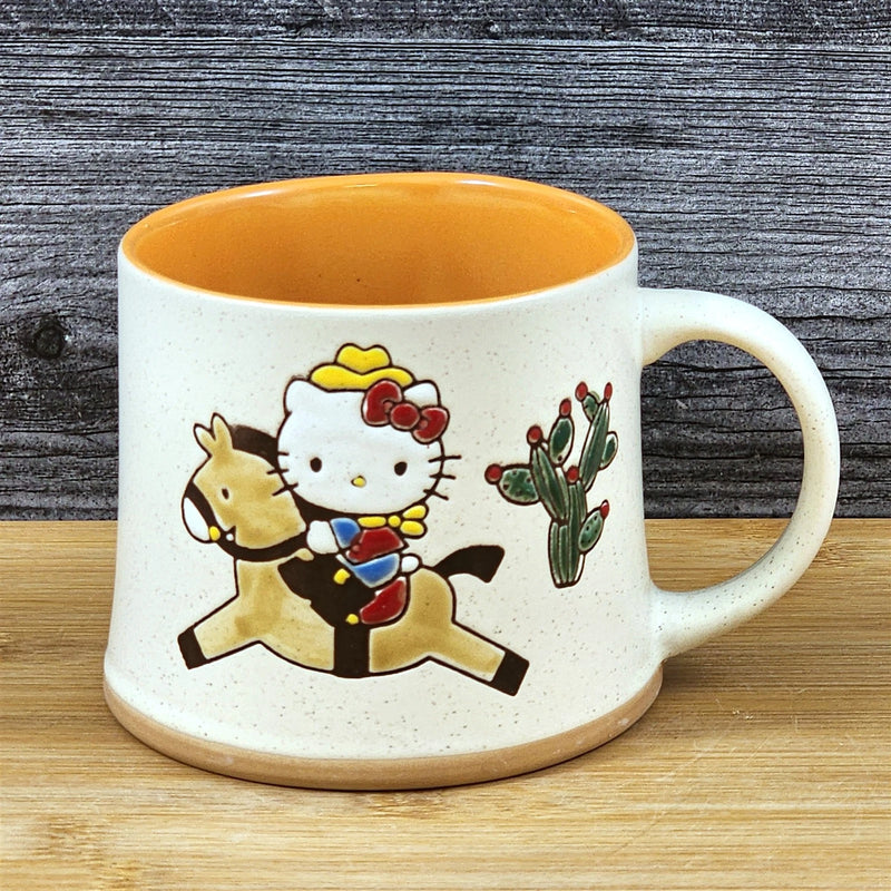 Load image into Gallery viewer, Hello Kitty Coffee Mug Western Cowgirl Horse Cactus Cup Blue Sky Ceramic Orange
