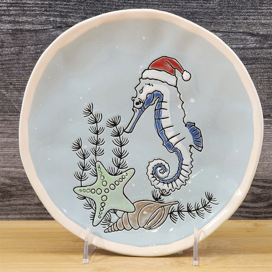 Tide of Festive Delights Salad Plate Seahorse Embossed Ceramic 8.5