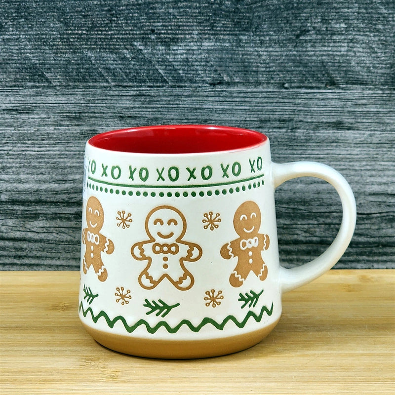 Load image into Gallery viewer, Gingerbread Man Christmas Coffee Mug Ceramic Holiday Cup Red Green 18oz Blue Sky
