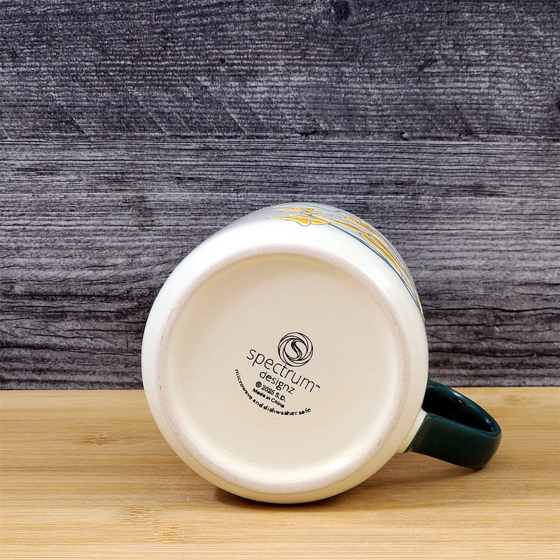 Load image into Gallery viewer, Daffodil Coffee Mug Yellow White Floral Embossed Ceramic Tea Cup Blue Sky 18 oz
