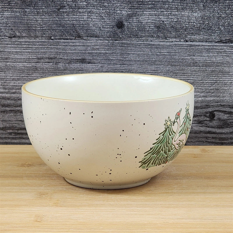 Load image into Gallery viewer, Flamingo Christmas Tree Bowl Server Soup Cereal 6 inch Ceramic Dish Blue Sky

