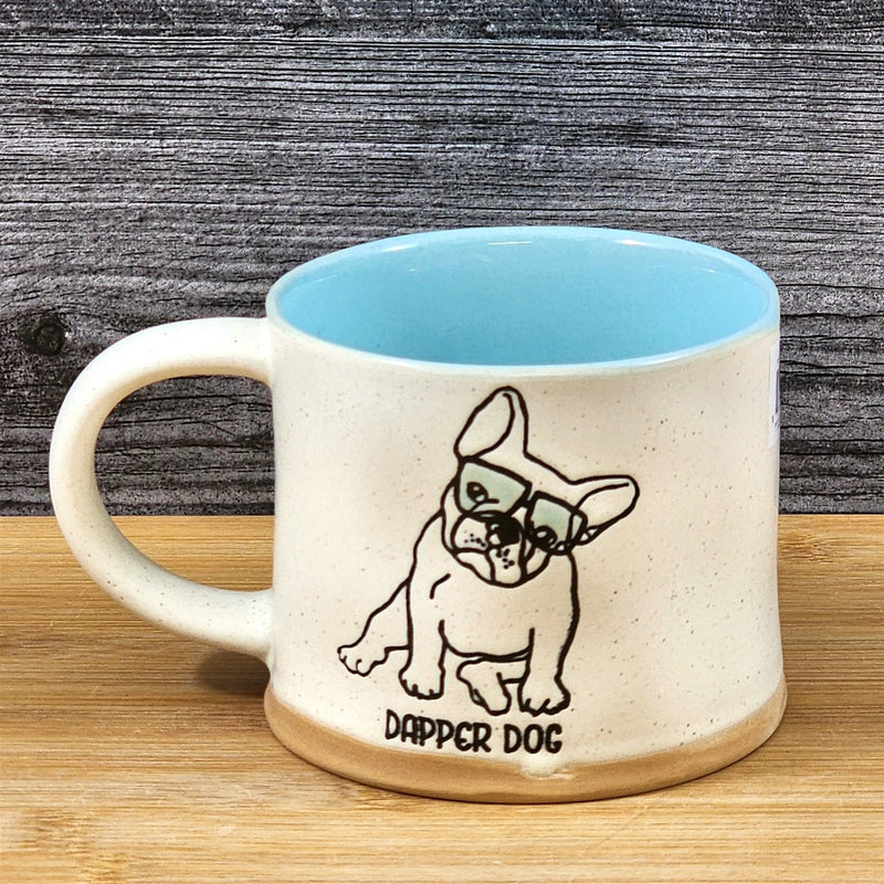 Load image into Gallery viewer, French Bulldog Coffee Tea Cup Dapper Dog Mug Blue Sky Ceramic Embossed 17 oz
