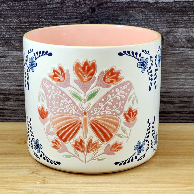 Load image into Gallery viewer, Butterfly Planter Utensil Organizer Flower Succulent Plant Ceramic Blue Sky 5in
