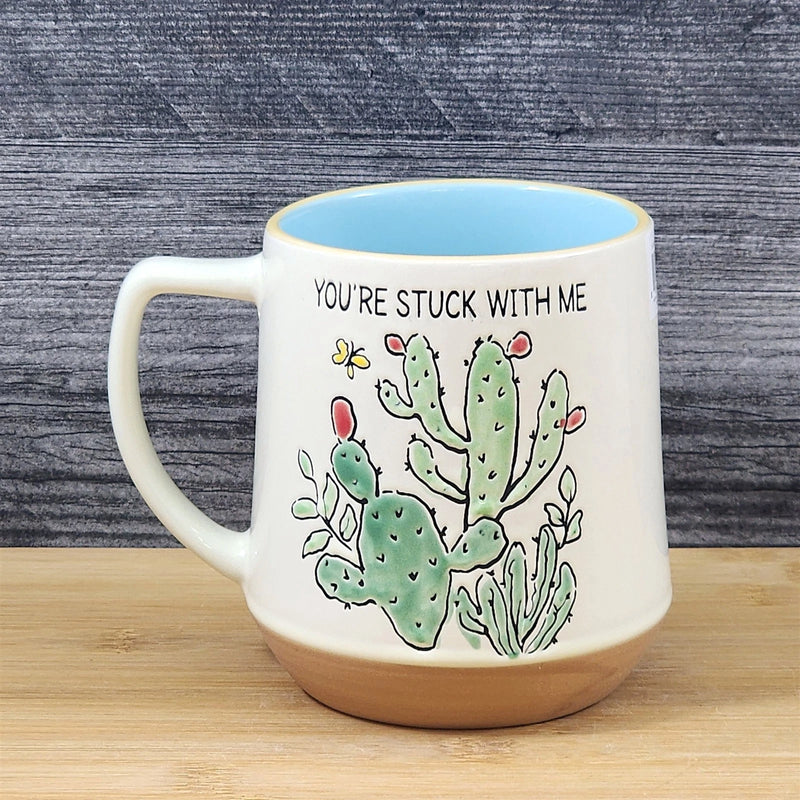 Load image into Gallery viewer, Cactus Saying Coffee Mug Cup "Your Stuck With Me" Embossed by Blue Sky Ceramic
