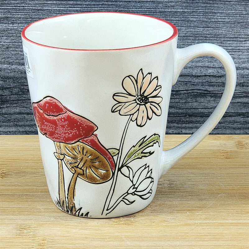 Load image into Gallery viewer, Morel Mushroom Coffee Mug Botanical Brown Green Floral Ceramic Tea Cup Blue Sky
