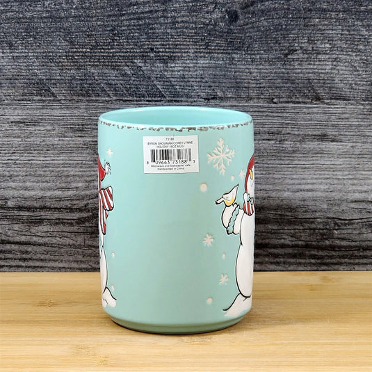 Christmas Coffee Mug Snowman Winter Ceramic Holiday Cup Green 18oz Blue Sky