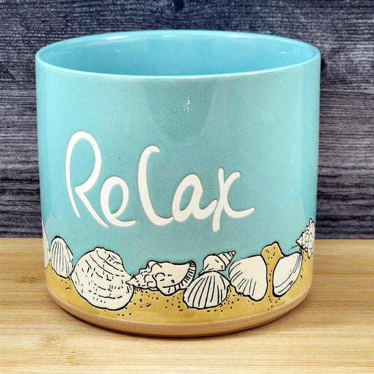 Beach Shells Planter Ceramic Utensil Organizer Herb Succulent Blue Sky 6.5in