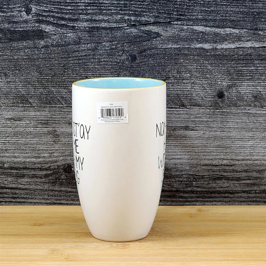 Namast'ay Home With My Dog Coffee Mug Embossed White Ceramic Tea Cup Blue Sky