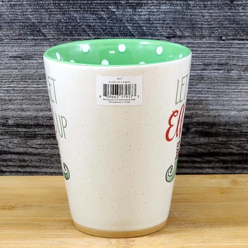 Load image into Gallery viewer, Elf Saying Holiday Coffee Mug Ceramic Green Christmas Embossed Cup Blue Sky 18oz
