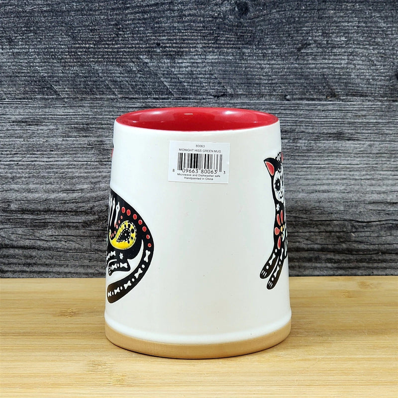 Load image into Gallery viewer, Halloween Day of the Dead Whimsical Cat Coffee Mug Red Ceramic Cup Blue Sky
