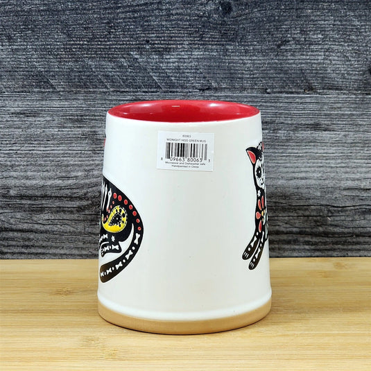 Halloween Day of the Dead Whimsical Cat Coffee Mug Red Ceramic Cup Blue Sky