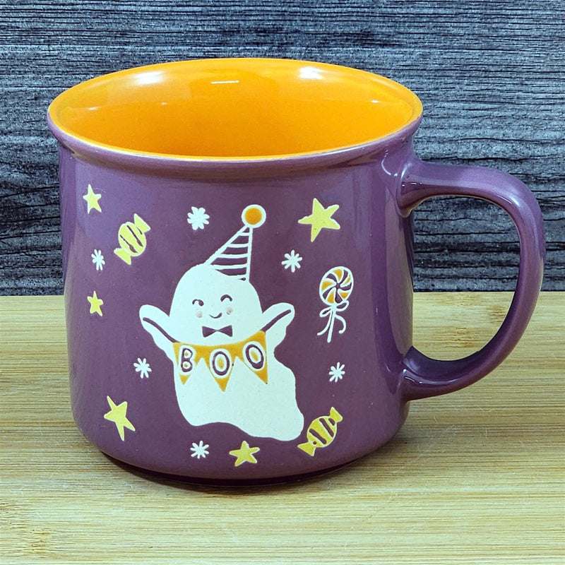 Load image into Gallery viewer, Whimsical Ghost Halloween Coffee Mug Ceramic Tea Cup Orange Purple Blue Sky 17oz

