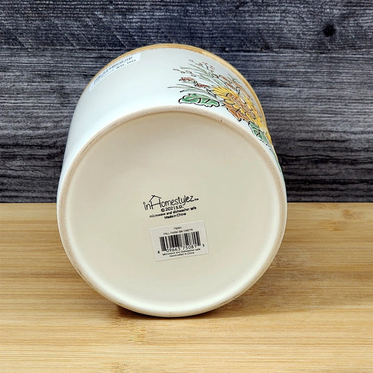 Floral Sunflower Canister & Bamboo Lid Embossed 5" Ceramic Jar Blue Sky Fall