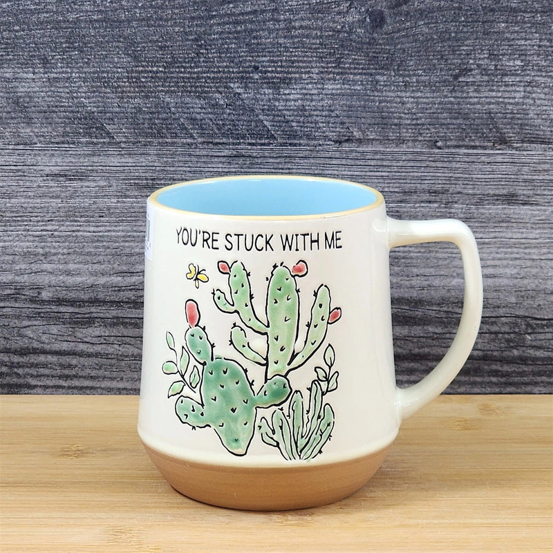 Load image into Gallery viewer, Cactus Saying Coffee Mug Cup "Your Stuck With Me" Embossed by Blue Sky Ceramic
