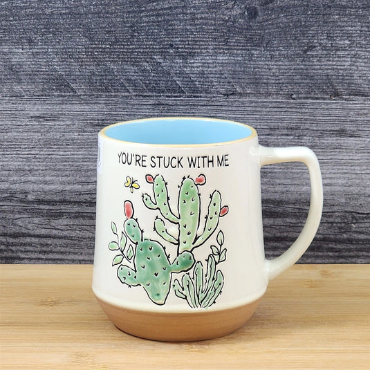Cactus Saying Coffee Mug Cup "Your Stuck With Me" Embossed by Blue Sky Ceramic