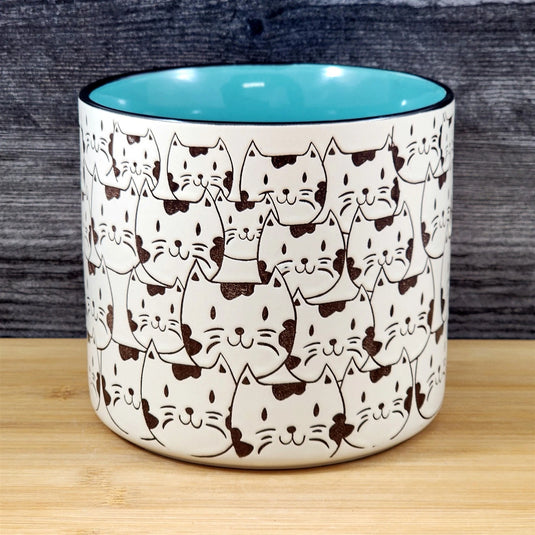Kitty Cat Planter Herb Succulent Pot Ceramic Utensil Organizer Blue Sky 6.5in