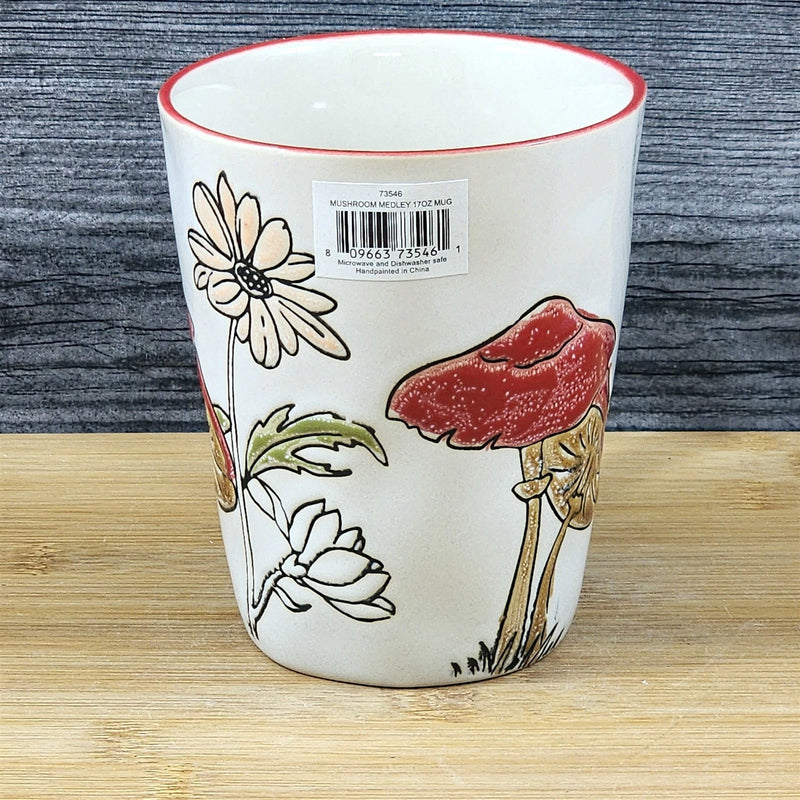 Load image into Gallery viewer, Morel Mushroom Coffee Mug Botanical Brown Green Floral Ceramic Tea Cup Blue Sky
