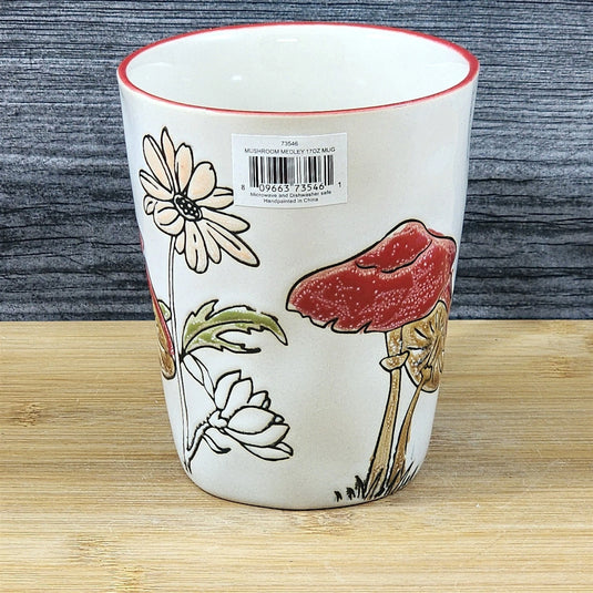 Morel Mushroom Coffee Mug Botanical Brown Green Floral Ceramic Tea Cup Blue Sky