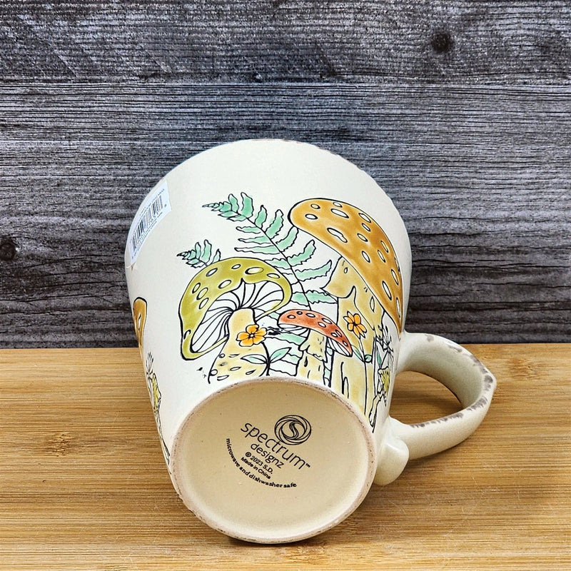 Load image into Gallery viewer, Coffee Mug Morel Mushroom Cup Ceramic Brown Green Floral Garden Blue Sky 17oz
