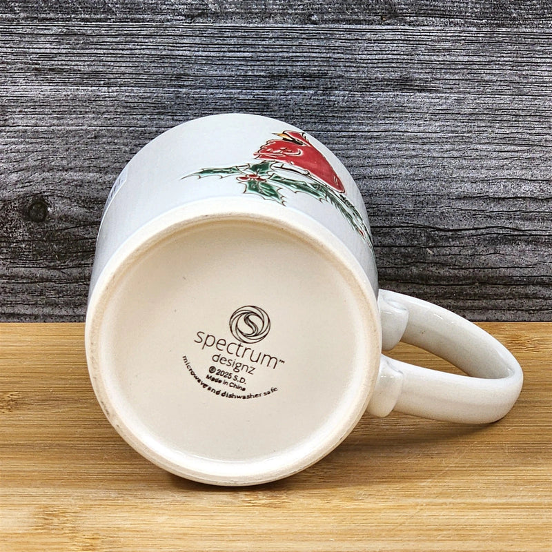 Load image into Gallery viewer, Cardinal Coffee Mug Ceramic Holiday Embossed Christmas Red Cup Blue Sky 16oz
