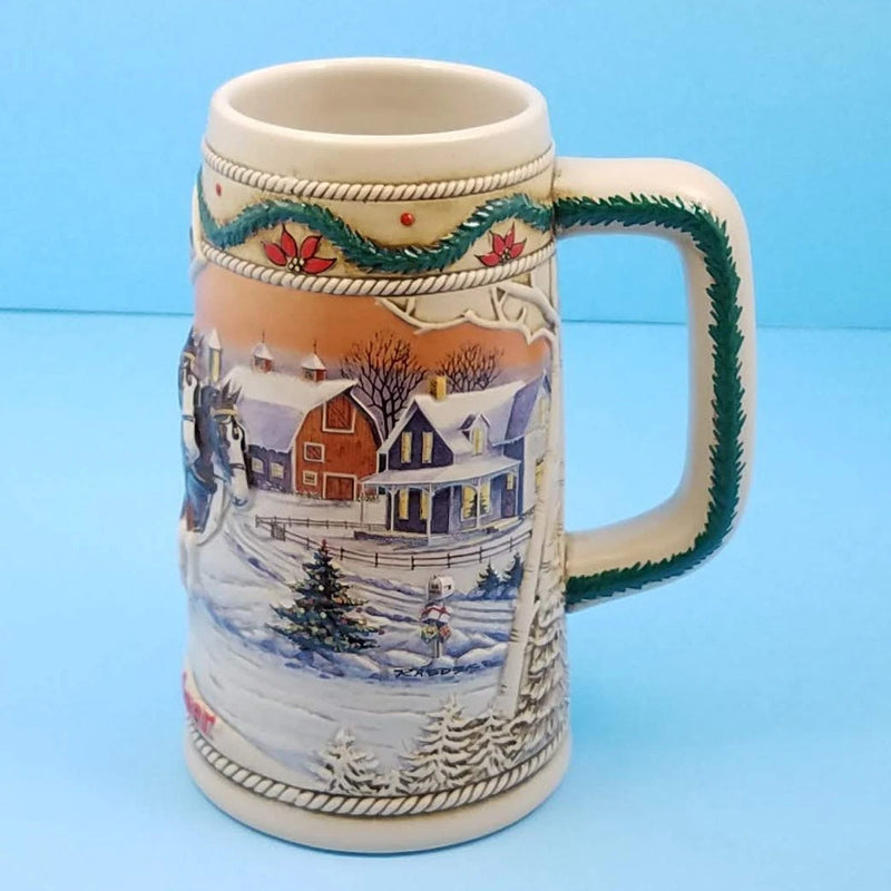 Load image into Gallery viewer, 1996 Budweiser Stein Bud Holiday Christmas Ceramic Beer Mug American Homestead
