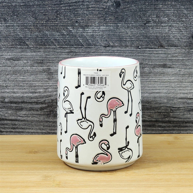 Load image into Gallery viewer, Tropical Flamingo Ceramic Coffee Tea Mug Pink Bird Embossed 18 oz Cup Blue Sky
