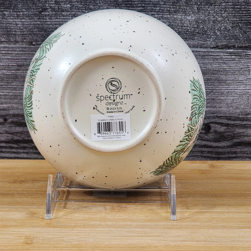 Load image into Gallery viewer, Flamingo Christmas Tree Bowl Server Soup Cereal 6 inch Ceramic Dish Blue Sky
