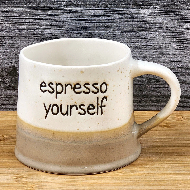 Load image into Gallery viewer, Ceramic Mug Expresso Yourself Coffee Lover Cup Ceramic Brown by Blue Sky 17oz
