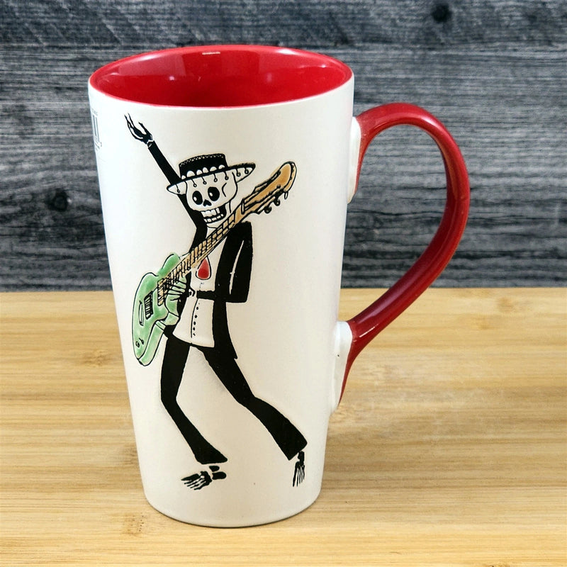 Load image into Gallery viewer, Coffee Mug Day of the Dead Skeleton Guitar Tea Cup Red Ceramic Blue Sky 17oz
