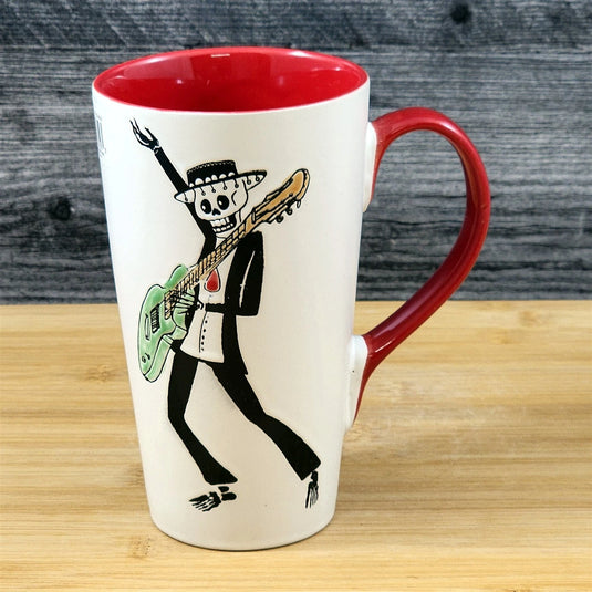 Coffee Mug Day of the Dead Skeleton Guitar Tea Cup Red Ceramic Blue Sky 17oz