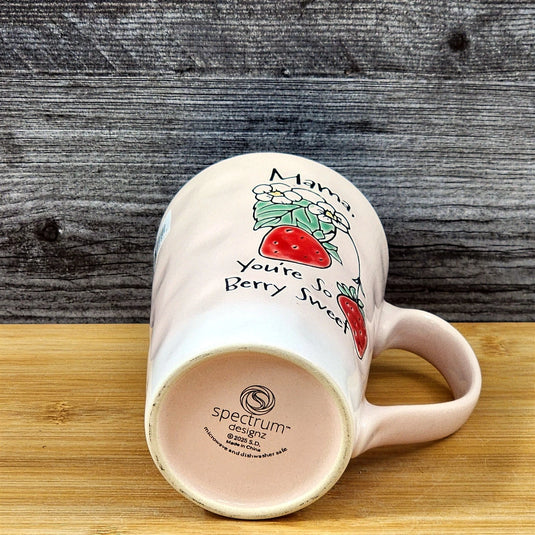 Mom Coffee Mug Ceramic Strawberry Red Tea Cup Mother by Blue Sky 18oz Embossed