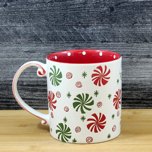 Peppermint Candy Holiday Coffee Mug Christmas Ceramic Cup Red 21oz Blue Sky