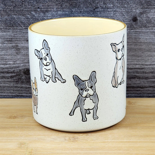 Boston Terrier Dog Planter Ceramic Utensil Organizer Herb Succulent Blue Sky 5in