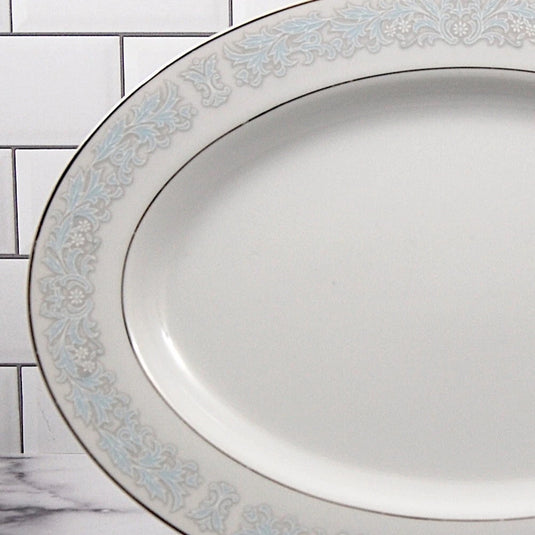 Bluedale Oval Serving Platter 10" Ceramic Blue White Flowers by Fine China Japan