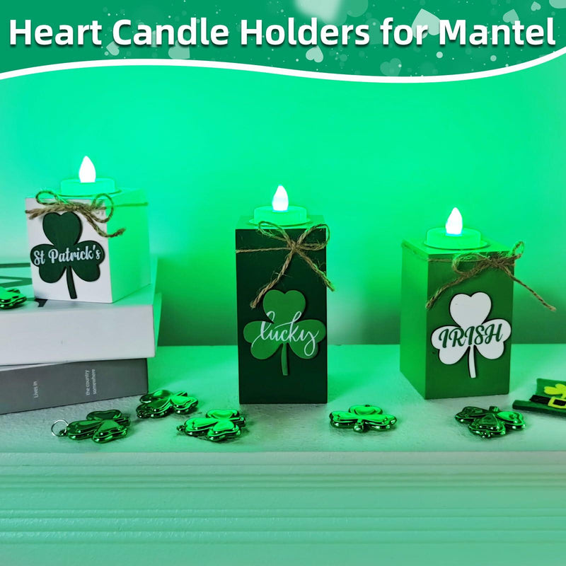 Load image into Gallery viewer, 3 Pack St. Patrick's Day Flameless Tea Light Candles Shamrock Design Green
