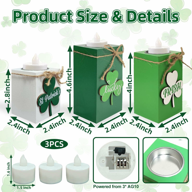 Load image into Gallery viewer, 3 Pack St. Patrick's Day Flameless Tea Light Candles Shamrock Design Green
