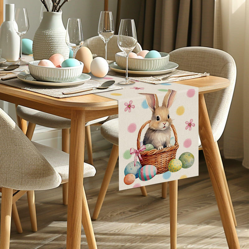 Load image into Gallery viewer, Easter Table Runner Bunny Eggs Basket Flowers 13x72 Inch
