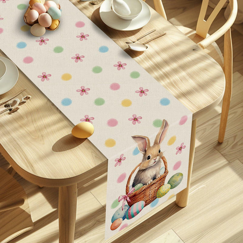 Load image into Gallery viewer, Easter Table Runner Bunny Eggs Basket Flowers 13x72 Inch
