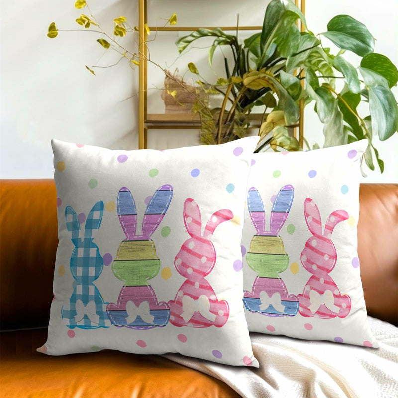 Load image into Gallery viewer, Easter Rabbit Cotton Throw Pillow Covers 18x18 Inch Set of 2 Buffalo Plaid
