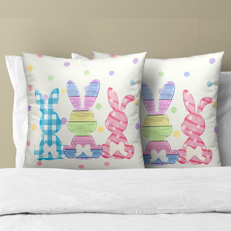 Load image into Gallery viewer, Easter Rabbit Cotton Throw Pillow Covers 18x18 Inch Set of 2 Buffalo Plaid
