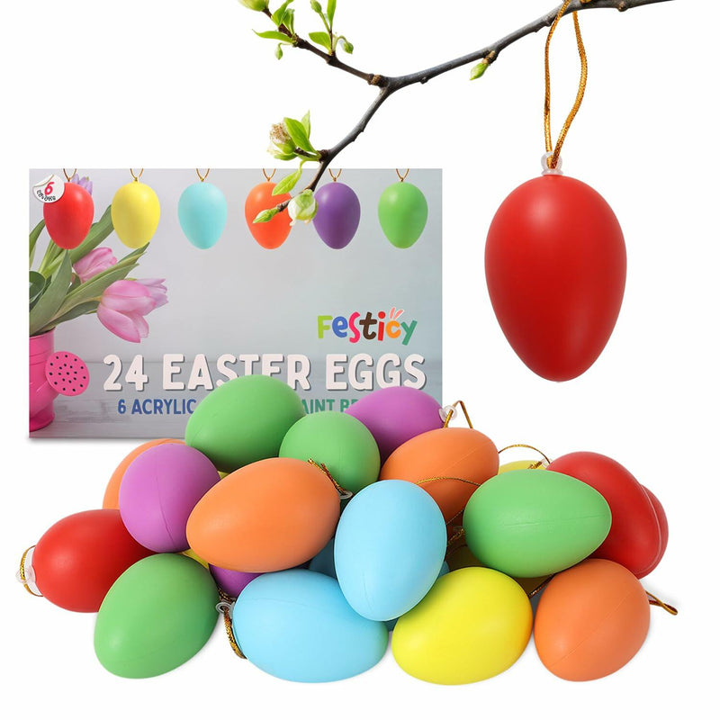 Load image into Gallery viewer, Festicy Easter Eggs Set 48 XXL 2025 with 6 Paints &amp; 2 Brushes Durable Decor
