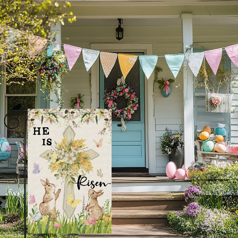 Load image into Gallery viewer, Easter Watercolor Cross Bunny Garden Flag 12x18 Inch Double Sided
