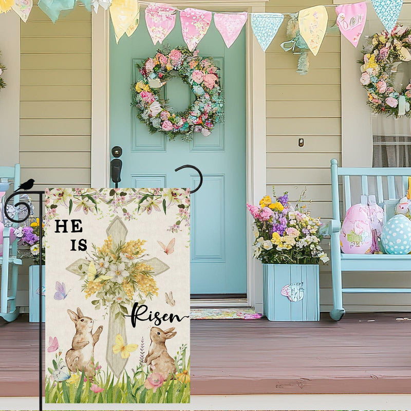 Load image into Gallery viewer, Easter Watercolor Cross Bunny Garden Flag 12x18 Inch Double Sided
