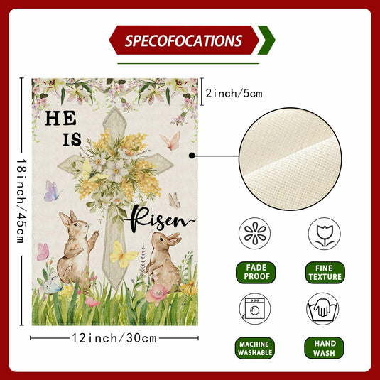 Easter Watercolor Cross Bunny Garden Flag 12x18 Inch Double Sided