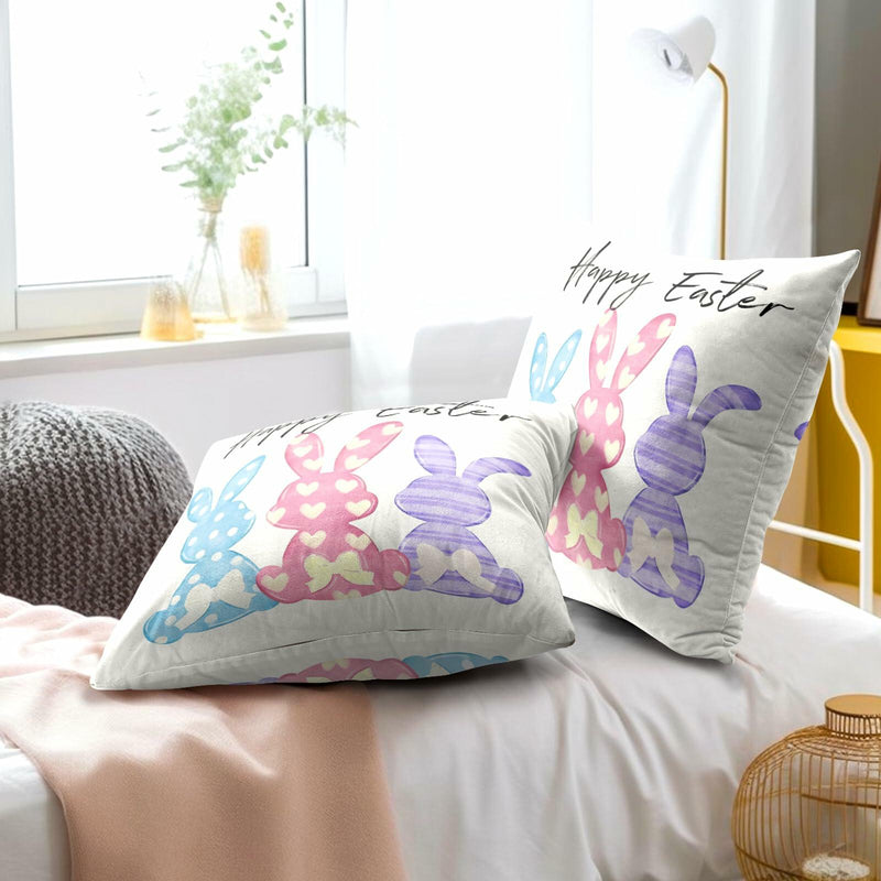 Load image into Gallery viewer, Happy Easter Throw Pillow Covers Set of 2 18x18 Cotton Colorful Bunny
